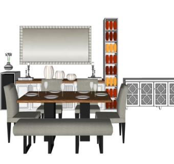 现代简约餐桌椅su模型