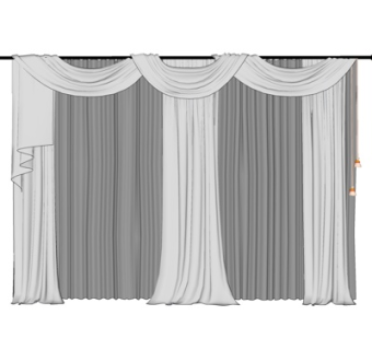 现代布艺窗帘su模型