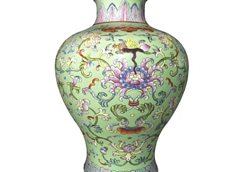 中式牡丹花纹瓷瓶su模型