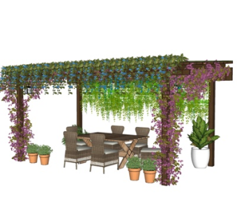 现代实木花藤架凉亭su模型