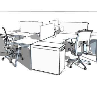 现代卡位办公桌椅su模型