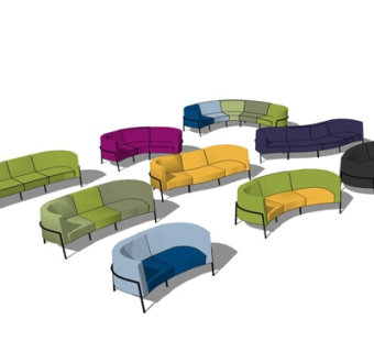 现代布艺多人沙发组合su模型