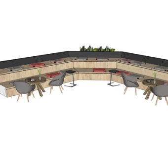 现代实木卡位休闲桌椅su模型
