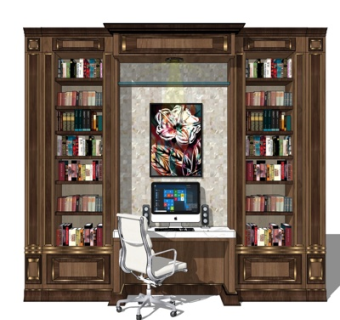 现代实木电脑桌椅su模型