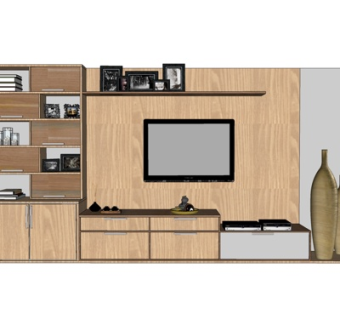 现代实木电视柜su模型