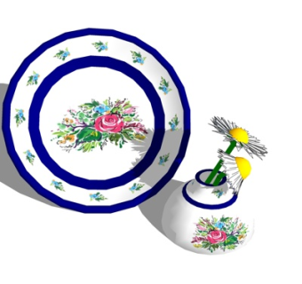 现代雕花瓷盘花瓶摆件su模型