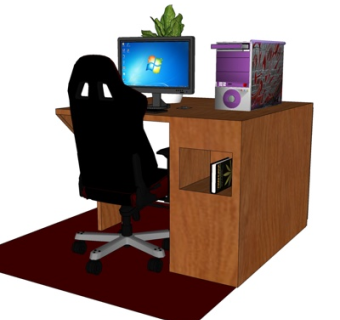 现代实木电脑桌椅su模型