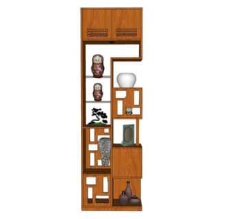 新中式实木装饰柜su模型