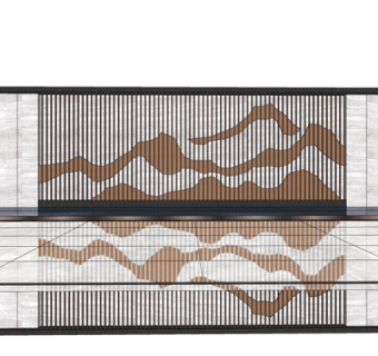 新中式水池景观墙su模型
