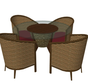 现代藤编休闲桌椅su模型