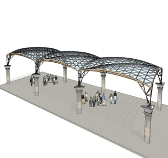 现代玻璃廊架su模型