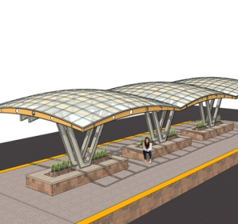 现代玻璃廊架su模型