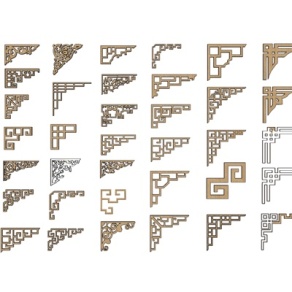 中式角花雕花格线条su模型