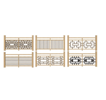 中式木质楼梯护栏su模型