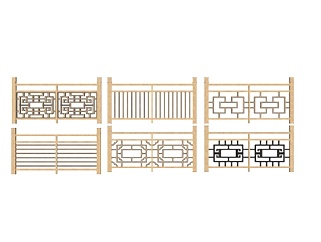 中式木质楼梯护栏su模型
