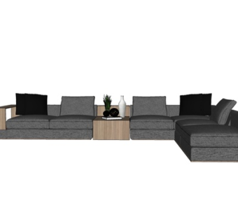 现代布艺多人沙发su模型