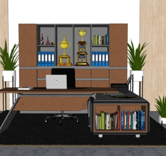 现代实木书桌椅su模型