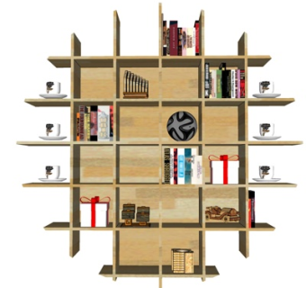 现代实木装饰架su模型