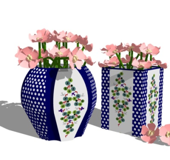 现代花瓶花卉su模型