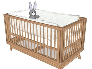 现代实木儿童床su模型