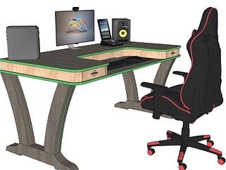 现代电脑桌椅su模型