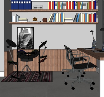 现代实木书桌su模型