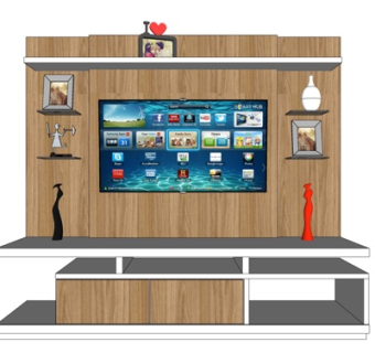 现代实木电视柜su模型