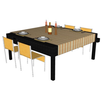 现代实木餐桌椅su模型