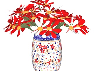 现代陶瓷花瓶花卉su模型