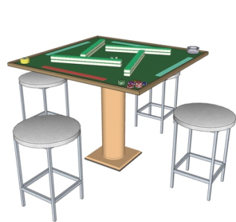 现代麻将休闲桌椅su模型