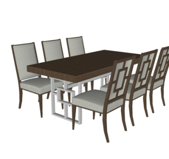 新中式实木餐桌椅su模型