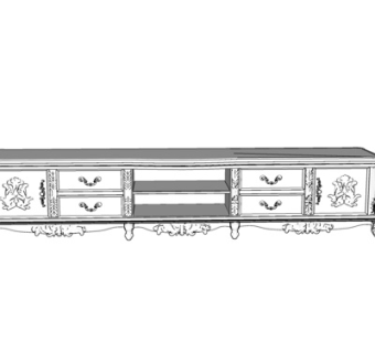 欧式实木电视柜su模型