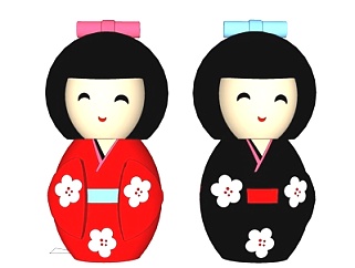 日式陶瓷玩偶摆件su模型