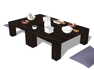 日式实木餐桌椅su模型