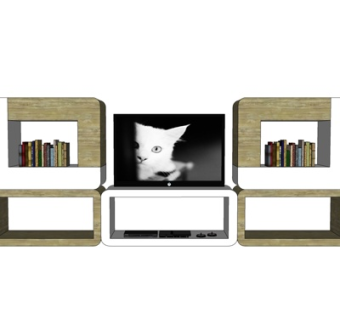 现代实木电视柜su模型