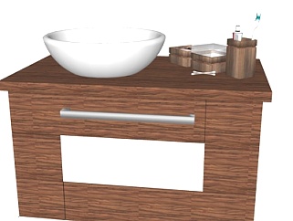 现代实木浴室台盆su模型