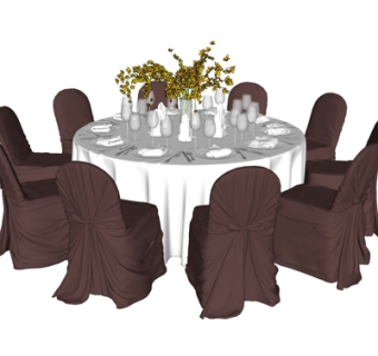 现代宴会餐桌椅su模型