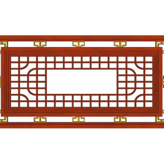 新中式实木窗格su模型