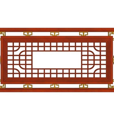 新中式实木窗格su模型