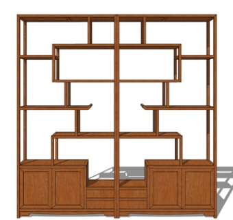 新中式实木装饰架su模型