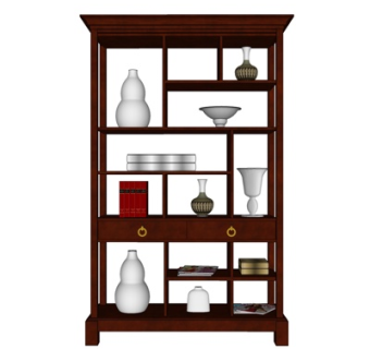 新中式实木装饰架su模型