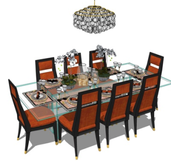 现代简约餐桌椅su模型