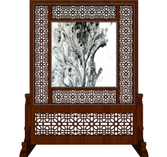 中式实木屏风隔断su模型