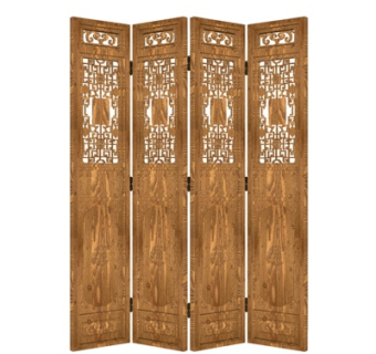 中式实木屏风隔断su模型