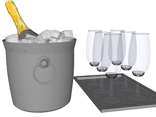 现代冰桶<em>酒杯</em>su模型