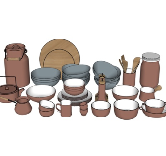 现代碗碟组合su模型