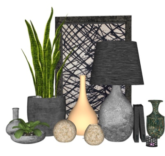 现代绿植盆栽台灯摆件su模型