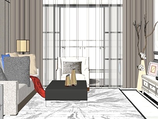 现代公寓客厅su模型