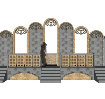 欧式石刻雕花背景墙su模型