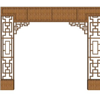 中式实木雕花隔断su模型